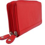 Damenbörse mit doppeltem Reißverschluss Leder rot